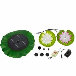 Mauk Solar Springbrunnen Pumpe Mit Grüner Fernbedienung - 2 Farbwechselnde LED Blüten Und Farbwechsel LED An Fontäne