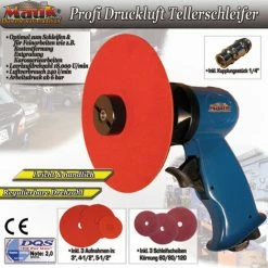 Mauk Druckluft Tellerschleifer Schleifer Schleifgerät Set Mit Schleifscheiben - 18000 U/min, 6 Bar