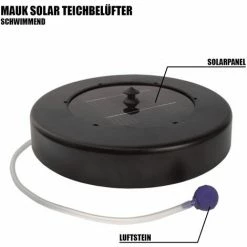 Mauk Solar Teichbelüfter Oxydator Inklusive Sauerstoffstein Schwarz 0,8 Watt Rund