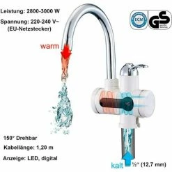 Mauk Armatur Digitaler Wasserhahn - Elektrischer Durchlauferhitzer Mit LED Temperaturanzeige - Drehbar - Weiß -MAUK shop 45801171 3